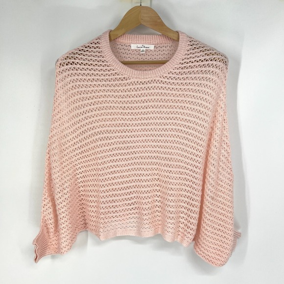 FOREVER 21‎ Open Knit Poncho Sweater Top Womens S Pink Oversized Pullover Crop - Picture 1 of 9